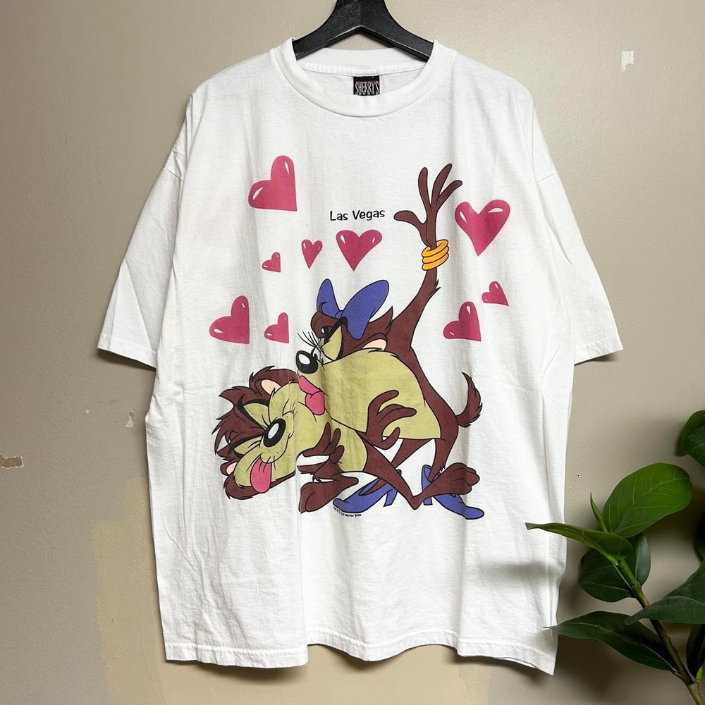 Vintage 90s Looney Tunes Taz Love Las Vegas T-Shirt Mens XXL Sherry's Best White